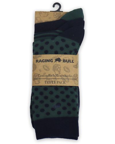 Raging Bull 3 Pack Cotton Mix Mens Socks - Blue