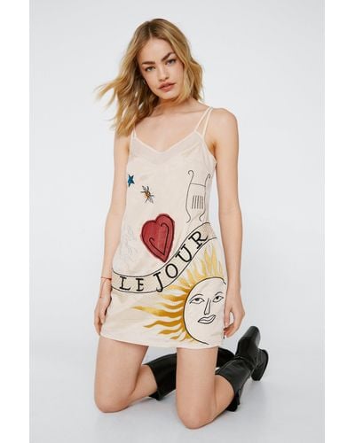 Nasty Gal Celestial Embroidered Strappy Mini Slip Dress - Natural