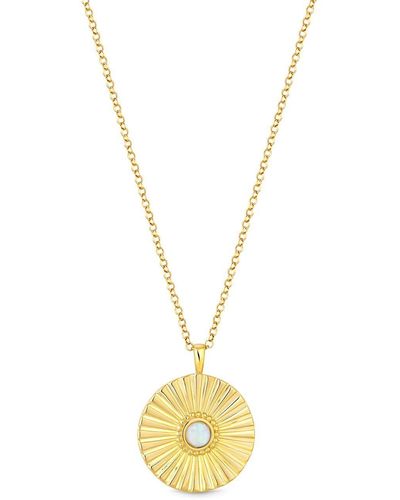 Simply Silver Sterling Silver 925 14ct Gold With Opal Pendant Necklace - Metallic