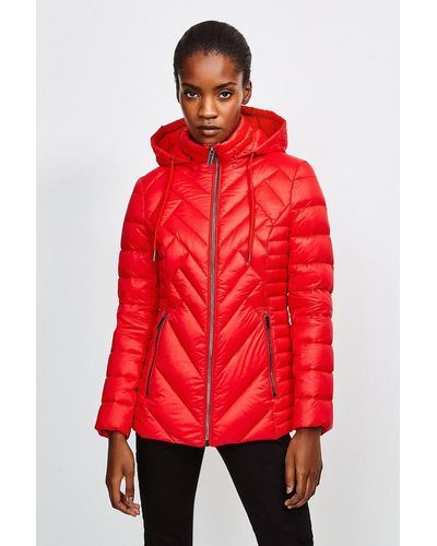 Karen Millen Lightweight Feather Down Packable Padded Jacket - Red
