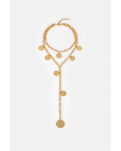Karen Millen Gold Plated Hammered Metal Chain Drop Necklace - Metallic