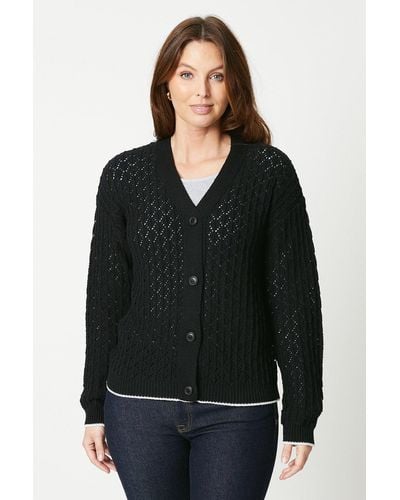 Wallis Cotton Crochet Tipped Cardigan - Black