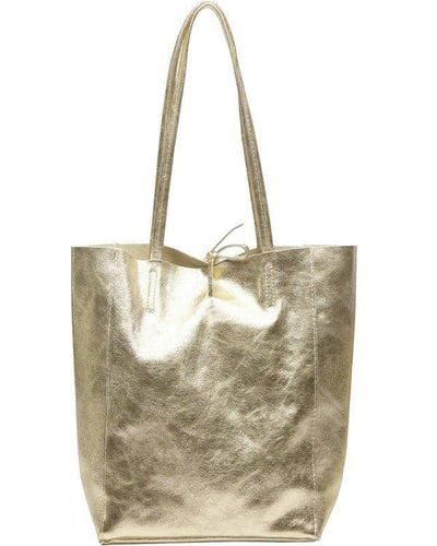 Sostter Soft Gold Metallic Leather Tote Shopper Bag - Bydrx