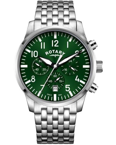 Rotary Gb_pilot C Stainless Steel Classic Analogue Quartz Watch - Gb00681/24 - Green