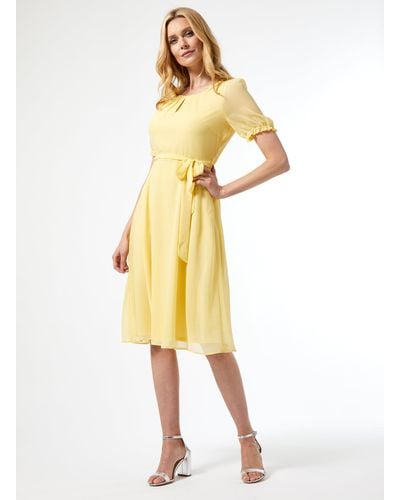 Dorothy Perkins Billie Lemon Key Hole Puff Midi Dress - Yellow