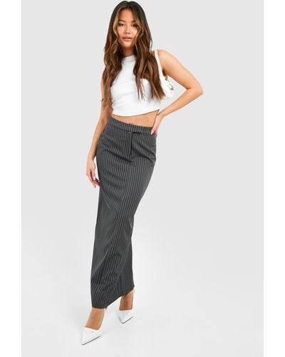 Boohoo Pinstripe Tailored Maxi Skirt - Grey