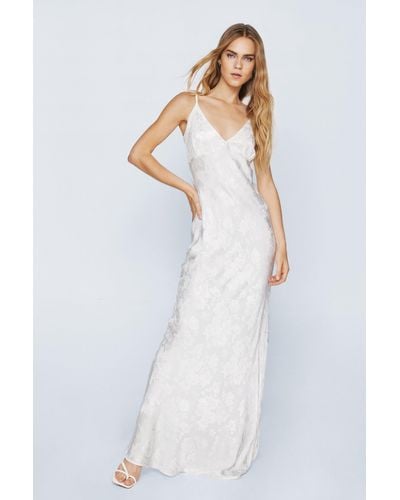 Nasty Gal Satin Jacquard Cami Slip Maxi Dress - White