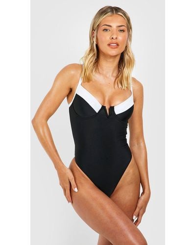 Boohoo Colour Block Underwired Bathing Suit - Blue