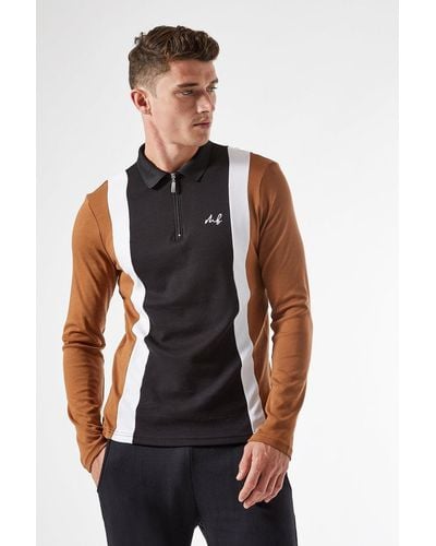 Burton Mb Collection Long Sleeve Camel And Black Polo - White