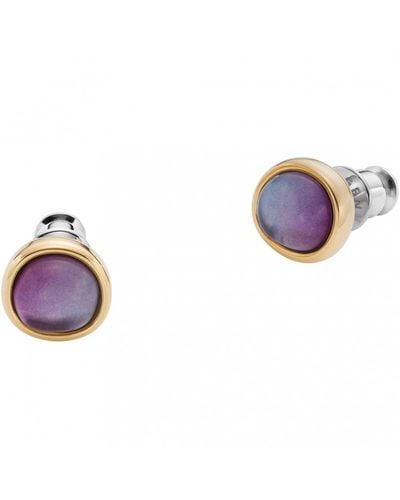 Skagen Purple Sea Glass Two Tone Rose Silver Stainless Steel Stud Earrings Skj1686710 - Metallic