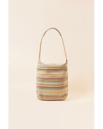 Accessorize Stripe Raffia Slouch Bag - Natural