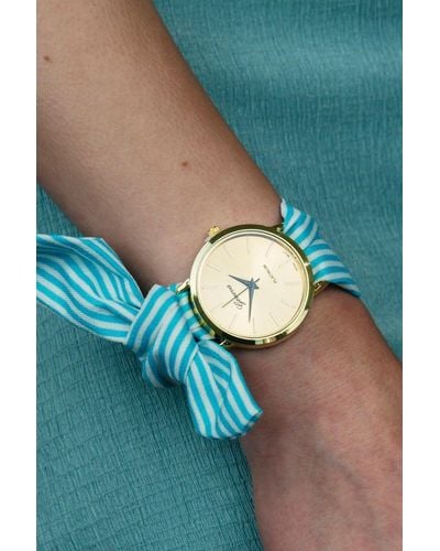 The Colourful Aura Green Changeable Stripe Cloth Women Bracelet Wristwatch - Blue