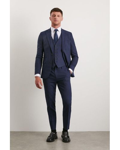 Burton Skinny Fit Navy Marl Suit Trousers - Blue