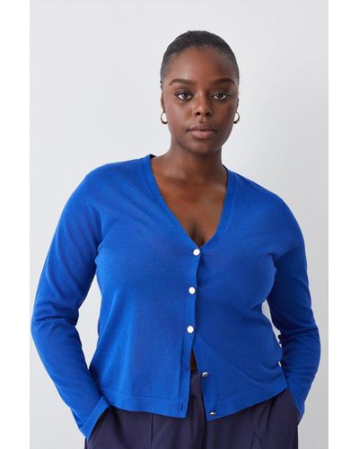 Karen Millen Plus Size Lightweight Summer Stud Knit Cardigan - Blue