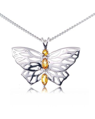 Ojewellery Citrine Butterfly Pendant Necklace - White