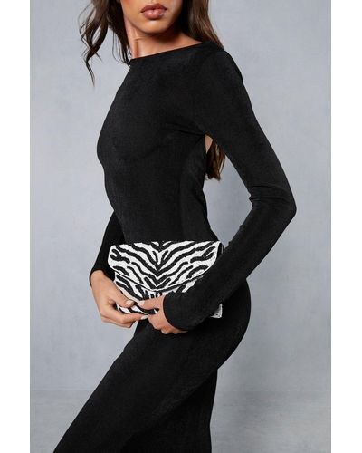 MissPap Premium Embellished Zebra Clutch Bag - Black