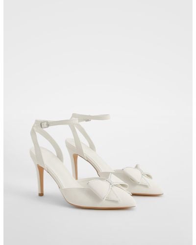 Boohoo Bow Detail Strappy Court Heels - White