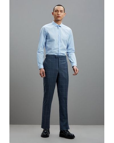 Burton Slim Fit Blue Fine Multi Check Suit Trouser