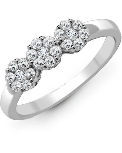 Jewelco London 18ct White Gold 1.5ct Diamond Trilogy Daisy Cluster Ring 7.5mm - Metallic