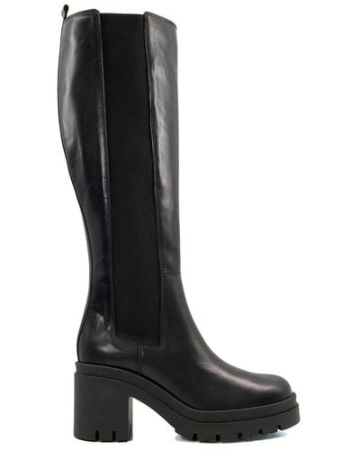 Dune 'time' Leather Knee High Boots - Black