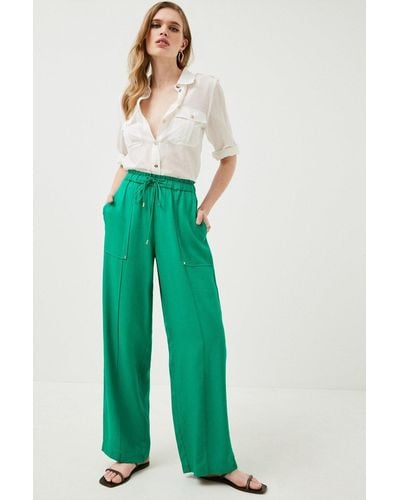 Karen Millen Premium Linen Viscose Woven Trouser - Green