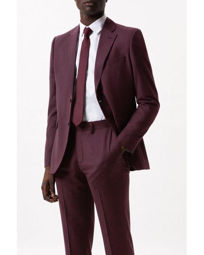 Burton Slim Fit Burgundy Micro Texture Suit Jacket - Red