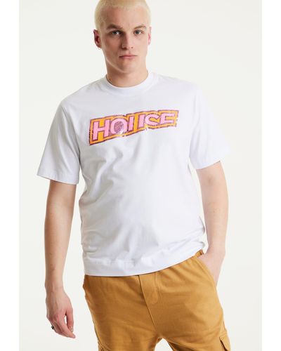 House of Holland Iridescent Laser Cut Printed T-shirt In White
