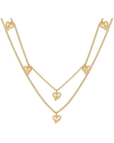 Caramel Jewellery London Gold Multi Heart Charm Layered Necklace - Metallic