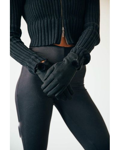 SVNX Sleek Black Gloves With Pom Pom - Blue