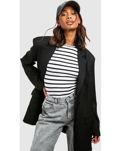 Boohoo Premium Supersoft Stripe Long Sleeve Bodysuit - Black