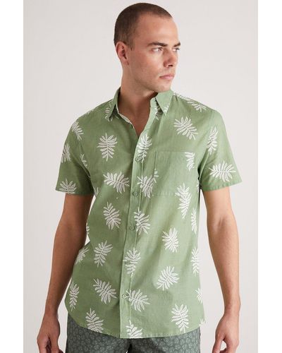 Burton Green Leaf Cotton Slub Print Shirt