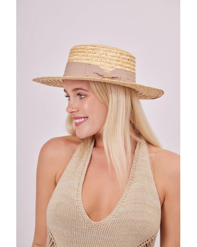 My Accessories London Boater Straw Hat With Grosgrain Bow Trim - Natural