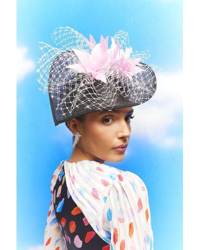 Coast Lisa Tan Floral Mesh Side Facing Fascinator - Blue