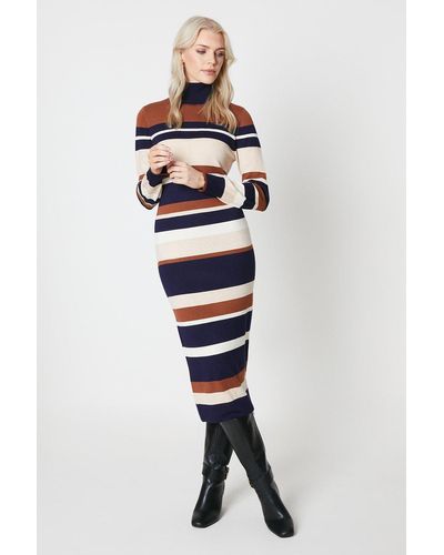 PRINCIPLES Multi Stripe Longline Ribbed Dress - Blue