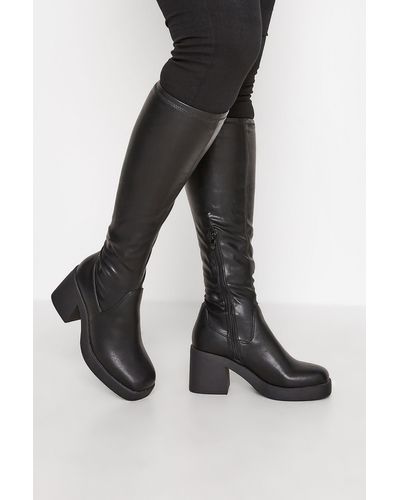 Yours Wide E Fit Knee High Boots - Black