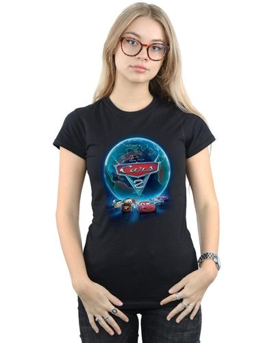 Disney Cars Globe Movie Poster Cotton T-shirt - Black