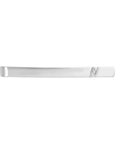 Jewelco London Rhodium Silver Diamond Diagonal Solitaire Slide-on Tie Clip - Acl020 - White