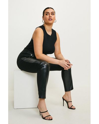 Karen Millen Curve Leather And Ponte Button Legging - Black
