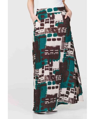Izabel London Abstract Print A-line Maxi Skirt - Green