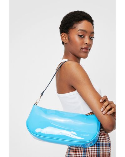 Nasty Gal Want Shiny Patent Faux Leather Shoulder Bag - Blue