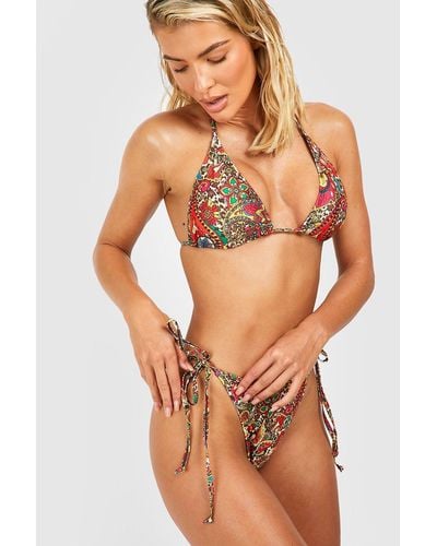 Boohoo Leopard Paisley Triangle Bikini Set - Brown