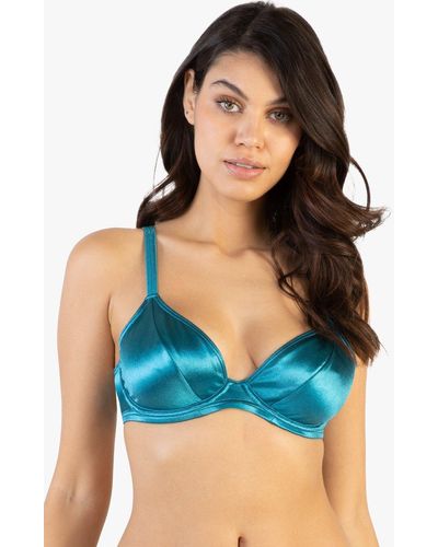 Wolf & Whistle Shine Wired Plunge Bikini Top Fuller Bust Exclusive - Blue