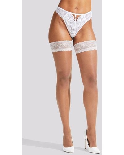 Ann Summers Bow Back Seamed Lace Top Hold Ups - White