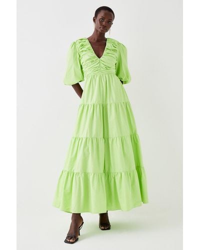 Coast Ruched Bodiced Tiered Maxi Dress - Green