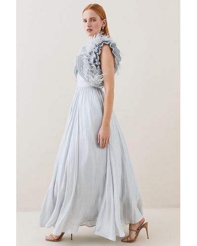 Karen Millen Lydia Millen Tall Metallic Feather Ruffle Woven Maxi Dress