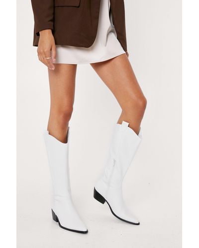 Nasty Gal Faux Leather Minimalist Cowboy Boots - White