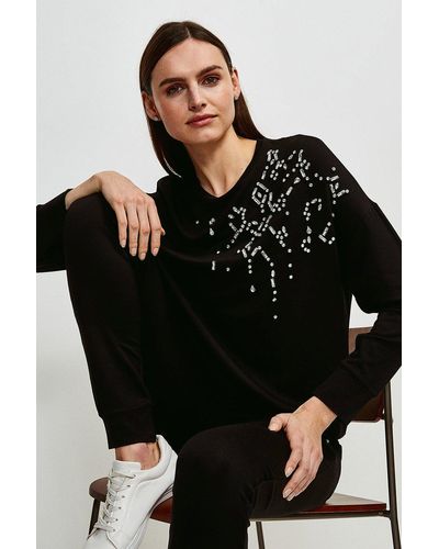 Karen Millen Lounge Diamante Scatter Jersey Sweatshirt - Black