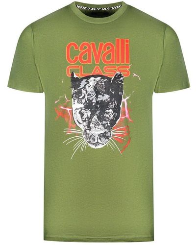 Class Roberto Cavalli Lightning Panther Design Green T-shirt