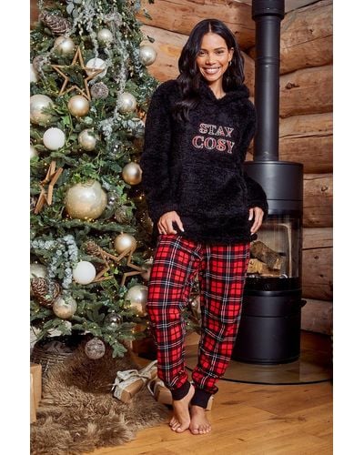 Threadbare 'snowy' Christmas Hoodie And Bottoms Cosy Pyjama Set - Black