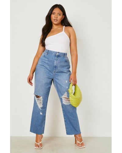 Boohoo Plus Distressed Ankle Grazer Jeans - Blue